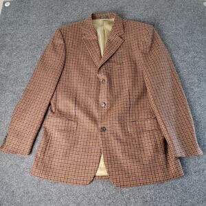 Vintage Ibiza Sport Coat Men 44L Brown Houndstooth 3 Button Wool Cashmere Jacket